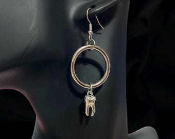 Tooth O Ring Earrings, Teeth Earrings, Goth Grunge Alternative Punk Style Jewelry