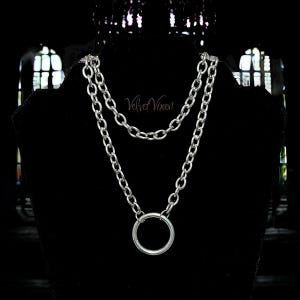 Stainless Steel Layered O ring Chain Necklace, Alternative Grunge Punk 90s Industrial Goth Style, Unisex, Waterproof Jewelry