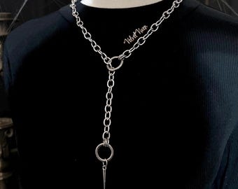 Stainless Steel Spike O Ring Slip Chain Choker Necklace, Alternative Punk 90s Y2K Goth Jewelry