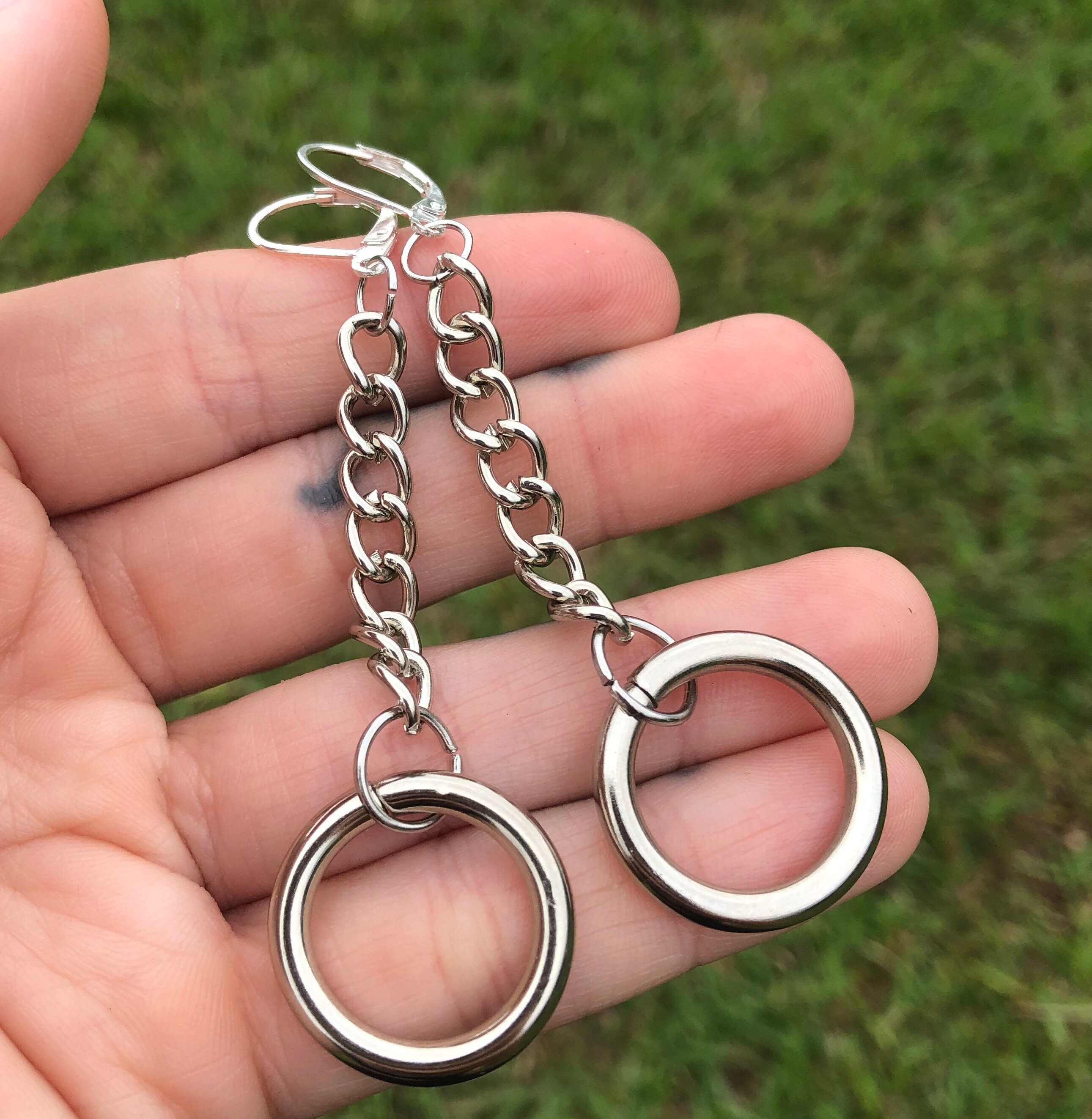 O Ring Dangle Chain Earrings O Ring Jewelry Gothic Etsy
