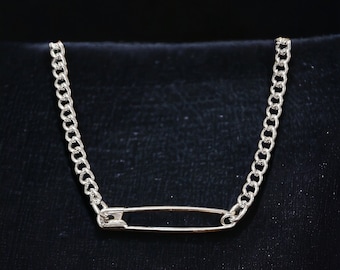 Safety Pin Chain Choker Necklace, Punk Goth 90s Grunge Alternative Style Jewelry
