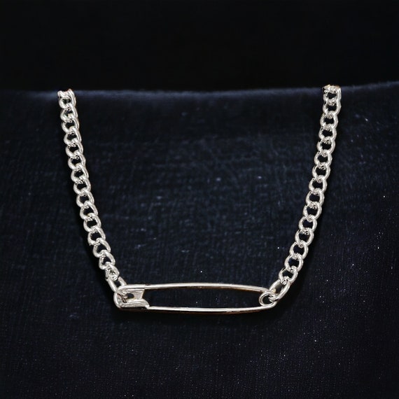 Safety Pin Chain Choker Necklace, Punk Goth 90s Grunge
