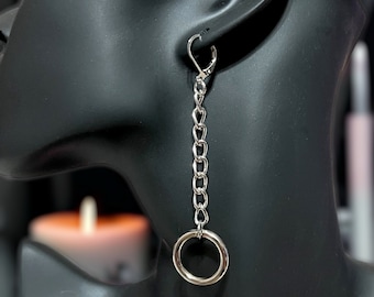 O Ring Dangle Chain Earrings, Alternative Gothic Grunge Punk Jewelry