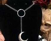Crescent Moon O Ring Lariat Necklace, Moon Jewelry, Alternative Gothic Style Jewelry, Witchy Necklace