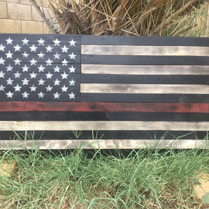 Wooden Firefighter Flag, Firefighter Gift, Thin Red Line Wood Flag, Wood American Flag, Rustic Fall Decor, Christmas Gift, Mancave Decor