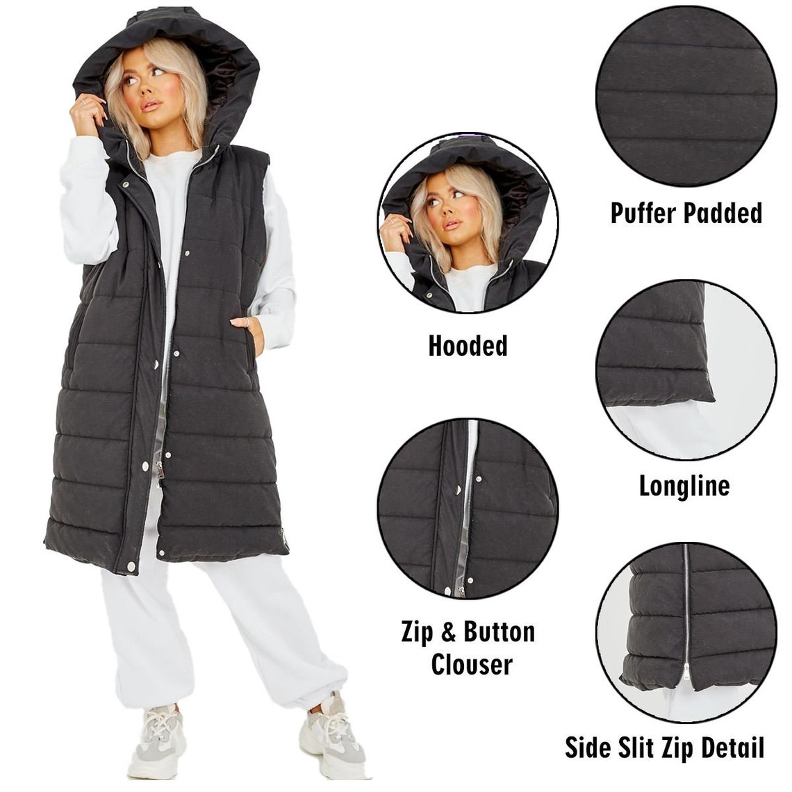 Womens Gilet Long Black Gilet Women's Body Warmer Quilted Etsy