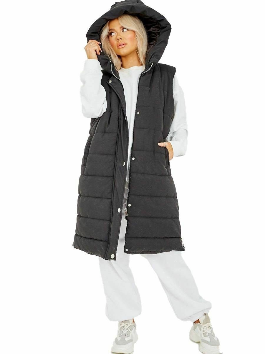 Womens Quilted Body Warmer Thick Hooded Gilet Bodywarmer Winter Zipper Padded Sleeveless Jacket