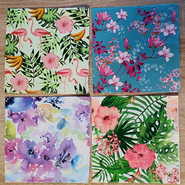 Ensemble de serviettes florales de 12 pièces - 3 plis, serviette de découpage, serviettes pour l'artisanat, serviettes en papier