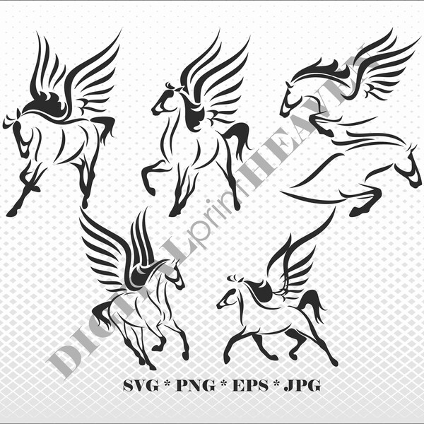 Horses Svg Set * Pegasus * Flying Horses * Horse Wings * Svg * Png * Jpg * Eps