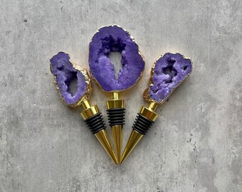 Royal Purple Gemstone Wine Stoppers | Agate Gemstone Bar Cart Accessories