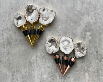 White Gemstone Bottle Stoppers with Rose Gold and Gold Stainless Steel Stopper | Wedding Decor | Bridesmaids Gifts