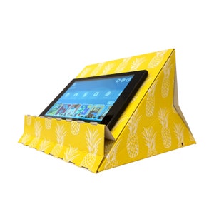 Foldable tablet stand, portable iPad holder, cardboard tablet rest Pineapples