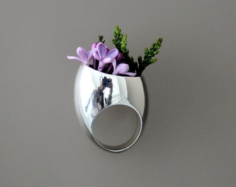 Sterling Silver Ring, Statement Floral Ring, Geometric Puff Ring, Modern Unique Ring, Asymmetric Dome Ring, Large ring, Chunky Ring, Unusual