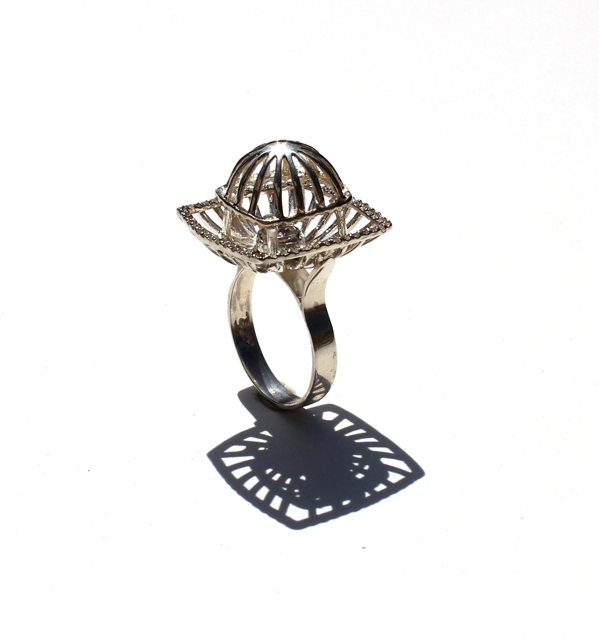 Cage Statement Silver Ring Dainty ring For Woman Dome Ring Etsy