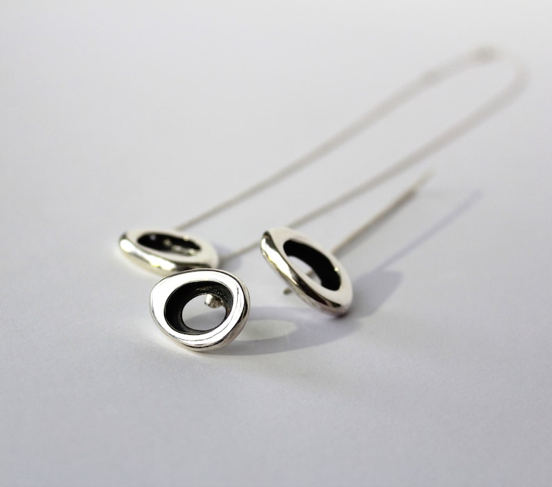 Asymmetric Earrings, Mismatch Earrings, Silver Dangle Earrings, Stud Earrings, Minimalist Style, Modern Ear studs, Abstract Earrings Hoop image 6