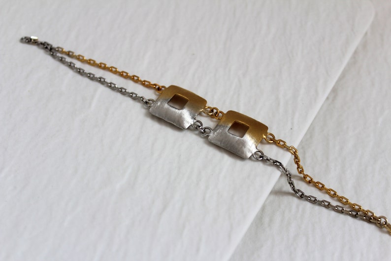 Silver Chunky Bracelet, Chain Link Bracelet, Geometric Bracelet, Gold plated Bracelet, Adjustable Matte , Minimal Jewelry, Gift For Her image 6