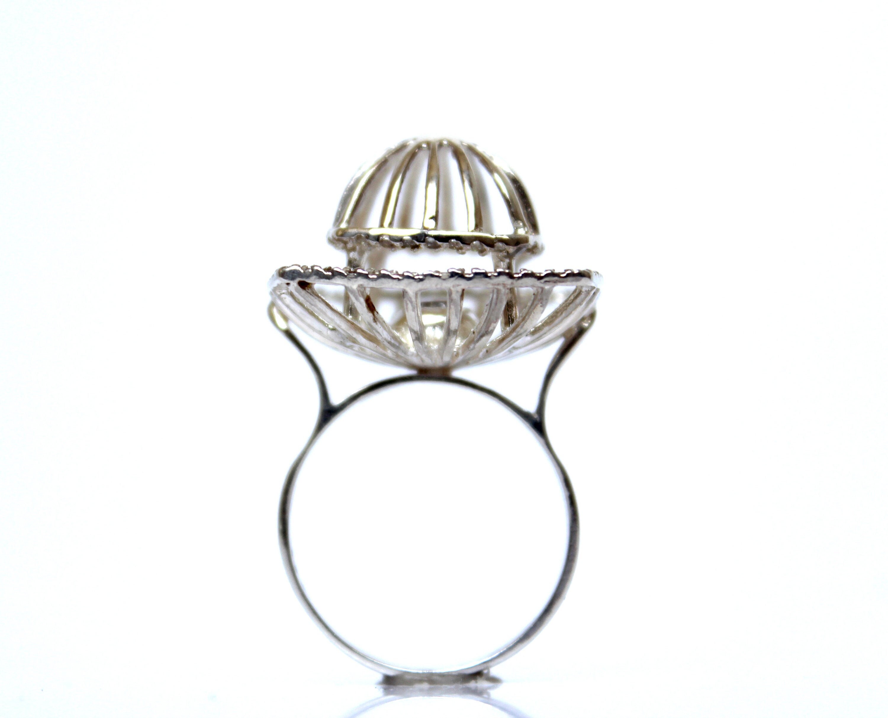 Cage Statement Silver Ring Dainty ring For Woman Dome Ring Etsy