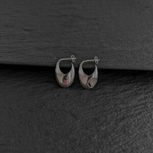 thumbnail image 2 of 925 Sterling Silver U-Shaped Puffed Hoop Earrings For Women – 29mm X 20mm, Classic Style 2 of 4