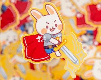 Knight Rabbit Sticker Cute Vinyl Water Proof Sticker for Laptops, Water Bottles, Journals, Small gift for bunny Lovers, DND gift, sword