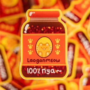 Lao Gan Meow Sticker Cute Vinyl Water Proof Sticker for Laptops, Water Bottles, Journals, Small gift for Hot Sauce Lovers, Chili Oil Crip