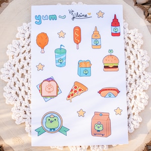 Fast Food Froggy Sticker SheetCute Vinyl Water Proof Sticker for Laptops, Water Bottles, Journals, Small gift for Frog Lovers, Theme sticker