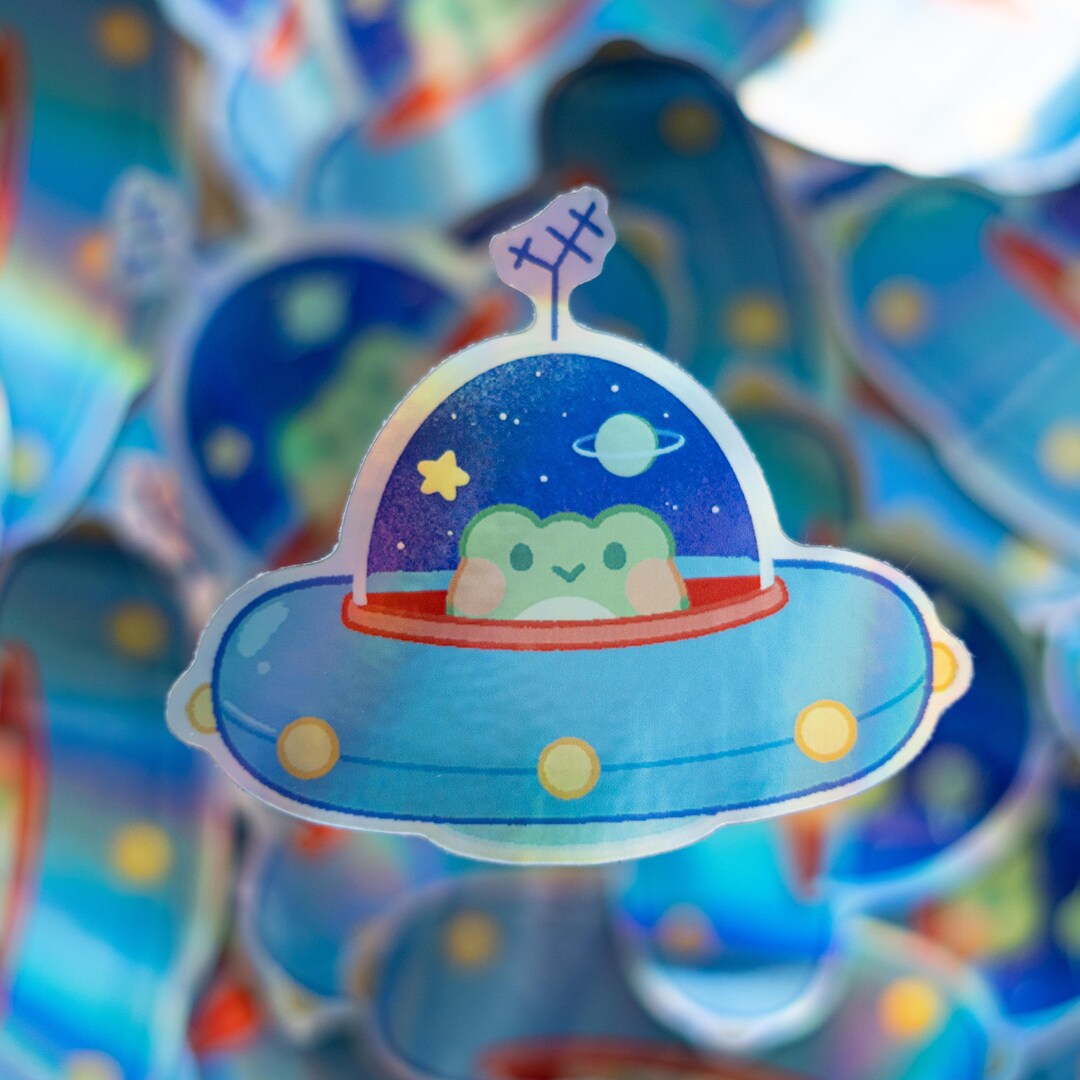 Holo Space Frog Sticker Cute Vinyl Water Proof Sticker for Laptops ...