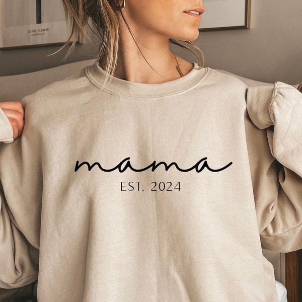 Personalized Mama Est. 2024 , Customized sweatshirts for expecting mothers 2023 cute new mother gift idea, pregnancy announcement sweatshirt