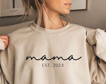 Personalized Mama Est. 2024 , Customized sweatshirts for expecting mothers 2023 cute new mother gift idea, pregnancy announcement sweatshirt