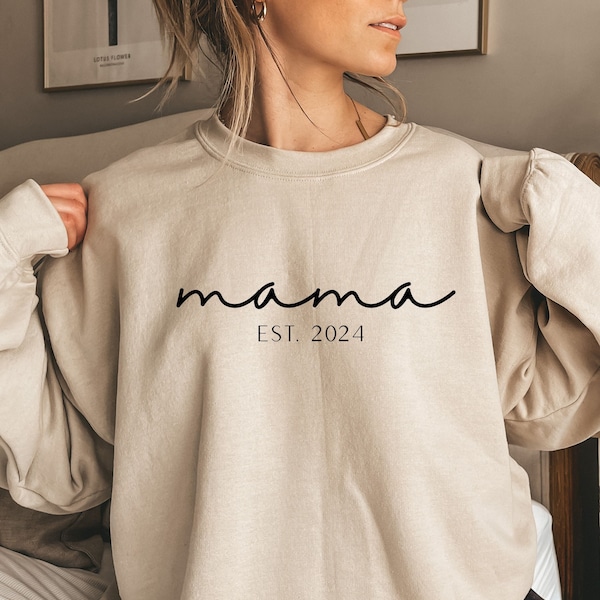 Gepersonaliseerde Mama Est. 2024, Op maat gemaakte sweatshirts voor aanstaande moeders, leuk cadeau-idee voor een nieuwe moeder, sweatshirt met zwangerschapsaankondiging