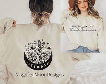 Custom Minding my own business sweatshirt, add your logo on the back, gifts small business owners, new company gifts, entrepreneur gift