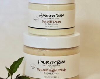 Oat Milk Sensitive Skin Duo | Sensitive Skin Conditions | Rough Bumpy Parched Skin | Colloidal Oatmeal | Face & Body | Sugar Scrub + Cream