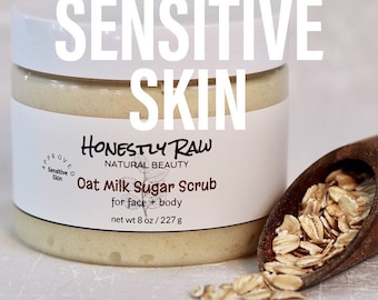 Oat Milk Sugar Scrub | Sensitive Skin | Rough Flakey Bumpy Skin | Colloidal Oatmeal | Fragrance Free | Face & Body | Exfoliating