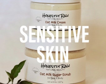 Oat Milk Sensitive Skin Duo | Sensitive Skin Conditions | Rough Bumpy Parched Skin | Colloidal Oatmeal | Face & Body | Sugar Scrub + Cream