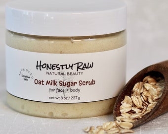 Oat Milk Sugar Scrub | Sensitive Skin | Rough Flakey Bumpy Skin | Colloidal Oatmeal | Fragrance Free | Face & Body | Exfoliating