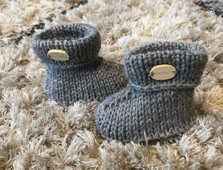 Hand knitted baby booties, 0-3 month/ 3-6 months size- grey booties