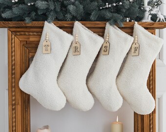 タッセル付きパーソナライズクリスマスストッキング、ミニマリストクリスマスストッキング、スカンジナビアストッキング、ニュートラルストッキング、ファミリークリスマスストッキング