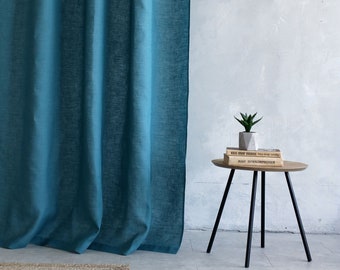 deep teal linen curtains, farmhouse curtains, linen curtains natural, Tab top linen curtain, linen shower curtain, natural linen curtains