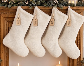 Personalized Christmas Stocking With Tassel, Minimalist Christmas Stocking Scandinavian Stocking Neutral Stocking Family Christmas Stockings