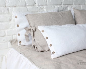 Funda de almohada de lino con botones, funda de almohada de lino natural, funda de almohada de lino, funda de almohada de lino con botones, almohada corporal, almohada shabby chic