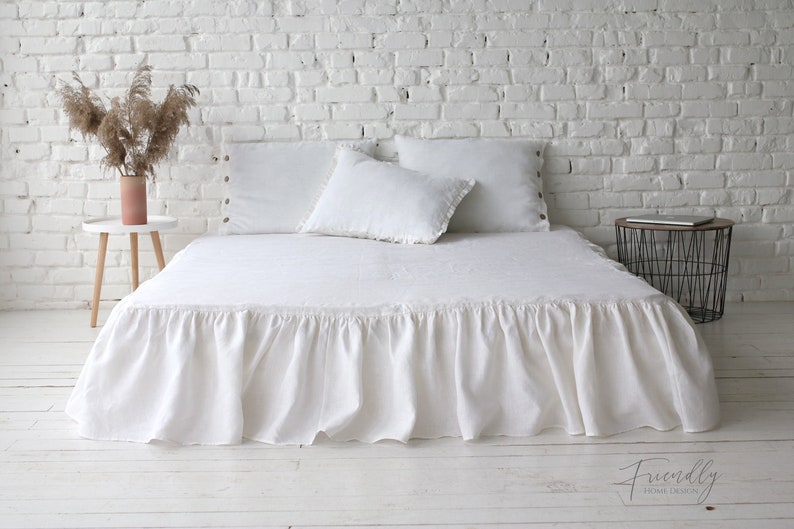 Linen Dust Ruffle Bed Skirt Queen Bed Skirt Double Bedskirt Etsy