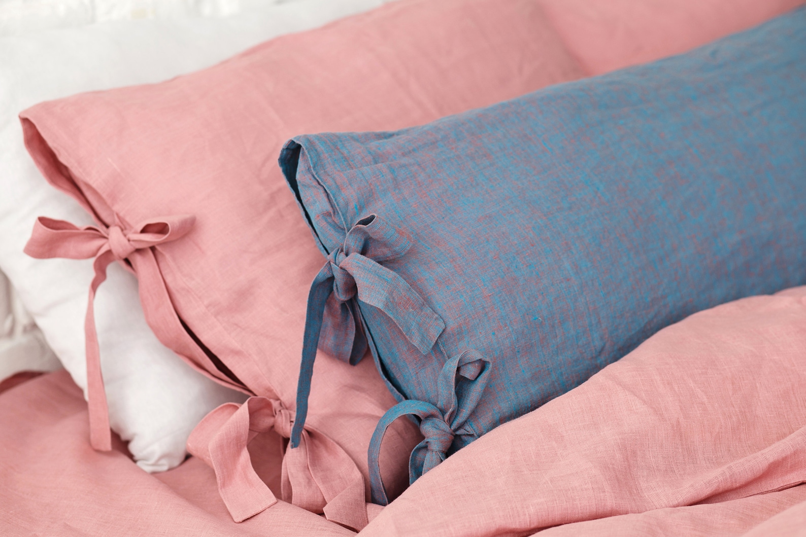 Linen Body Pillow Cover Linen Pillowcase With Ties Body Etsy