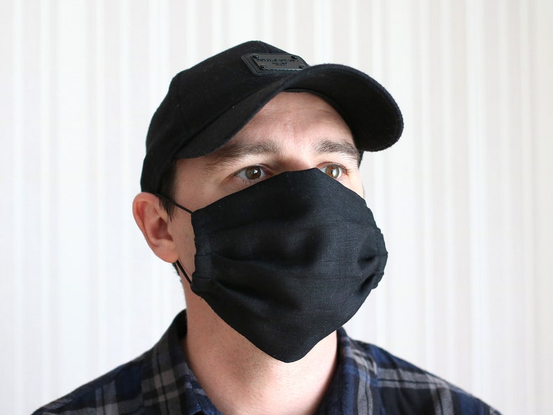 Linen face mask cotton facemask Black fabric reusable mask. Etsy