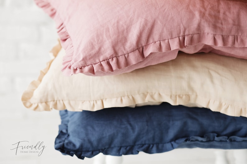 Linen pillowcase with ruffle linen pillowcase grey queen Etsy