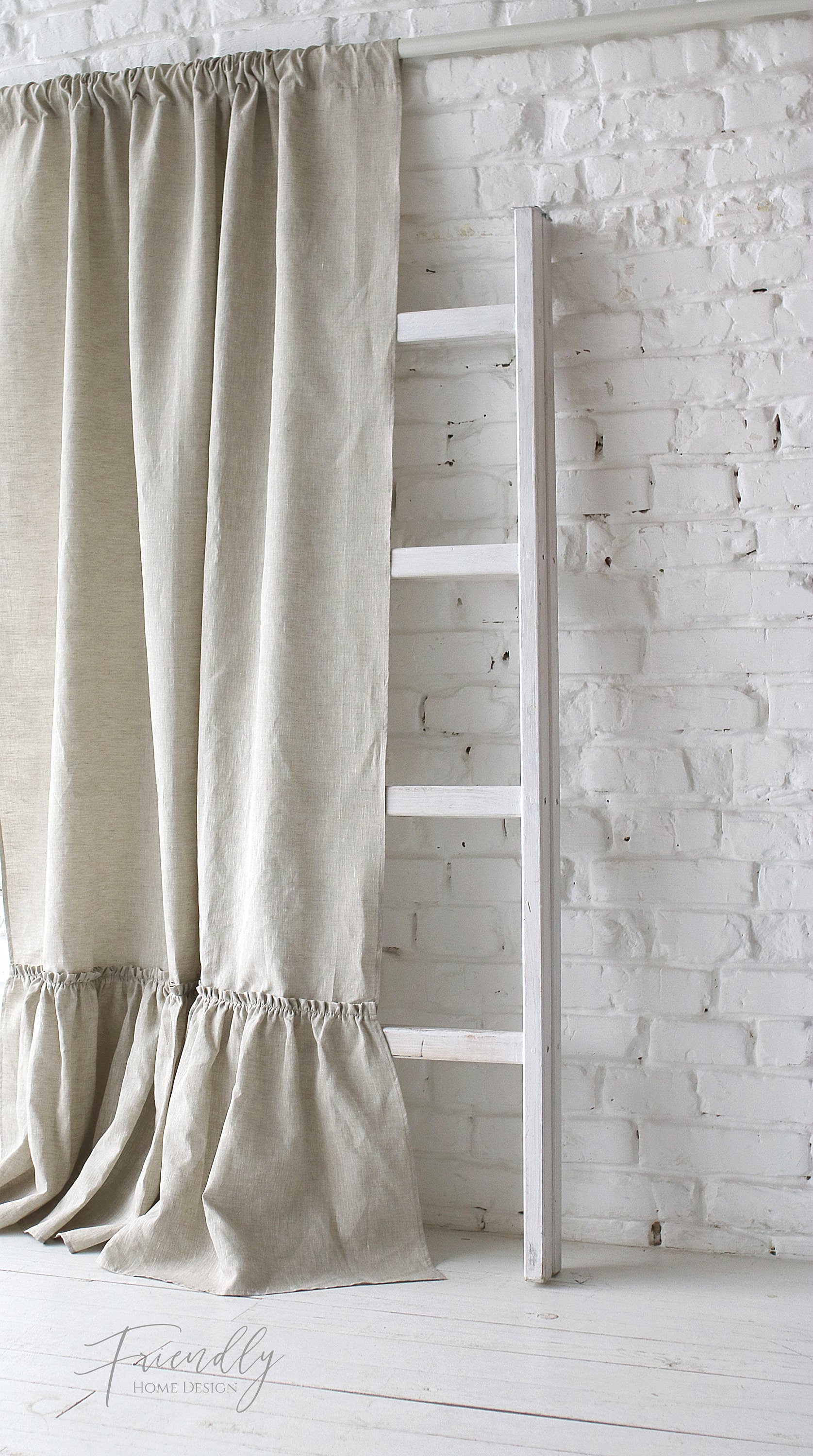 Linen Ruffle Paint Linen Curtains, Linen Ruffled Curtain Panel, Tab Top Linen Curtain ...