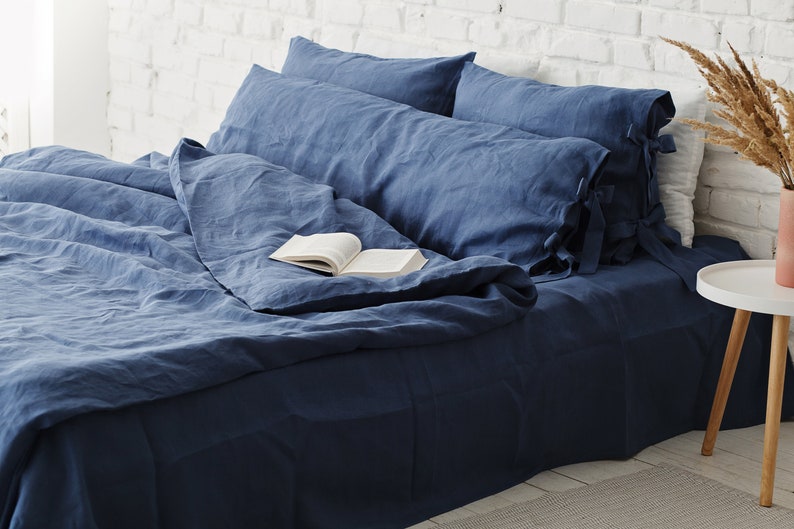 Linen DUVET COVER Navy Blue bedding Custom size Natural Etsy