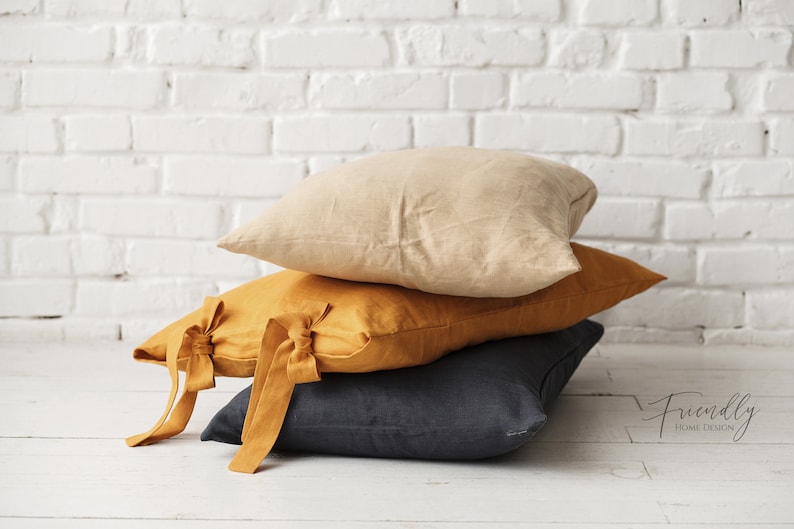 Natural Linen Pillow Case With Ties Linen Pillow Case Linen Etsy