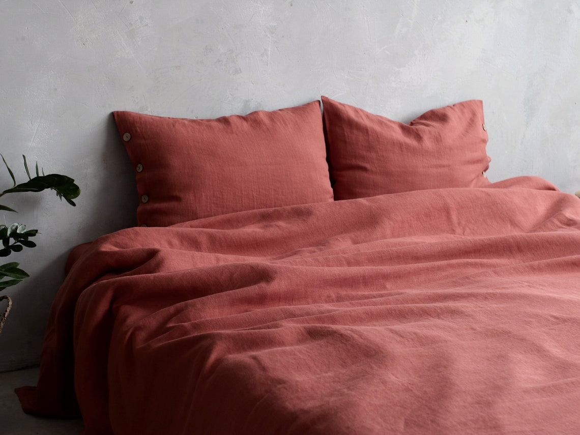 Terracotta linen bedding set rust linen duvet set rust linen Etsy