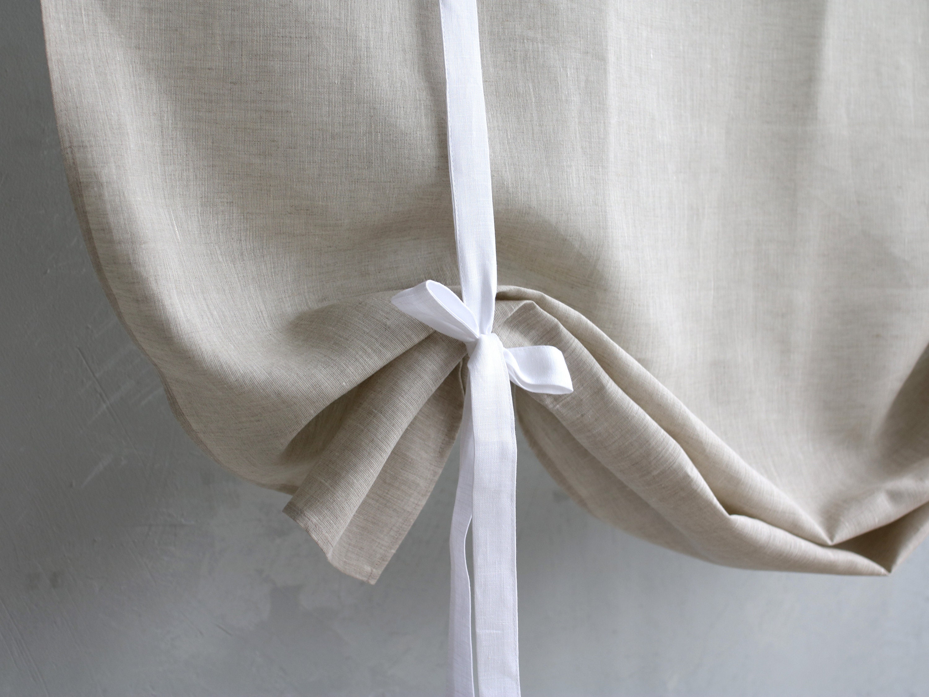 Natural Linen Valance Roman Shades Custom Made White Ribbon Etsy