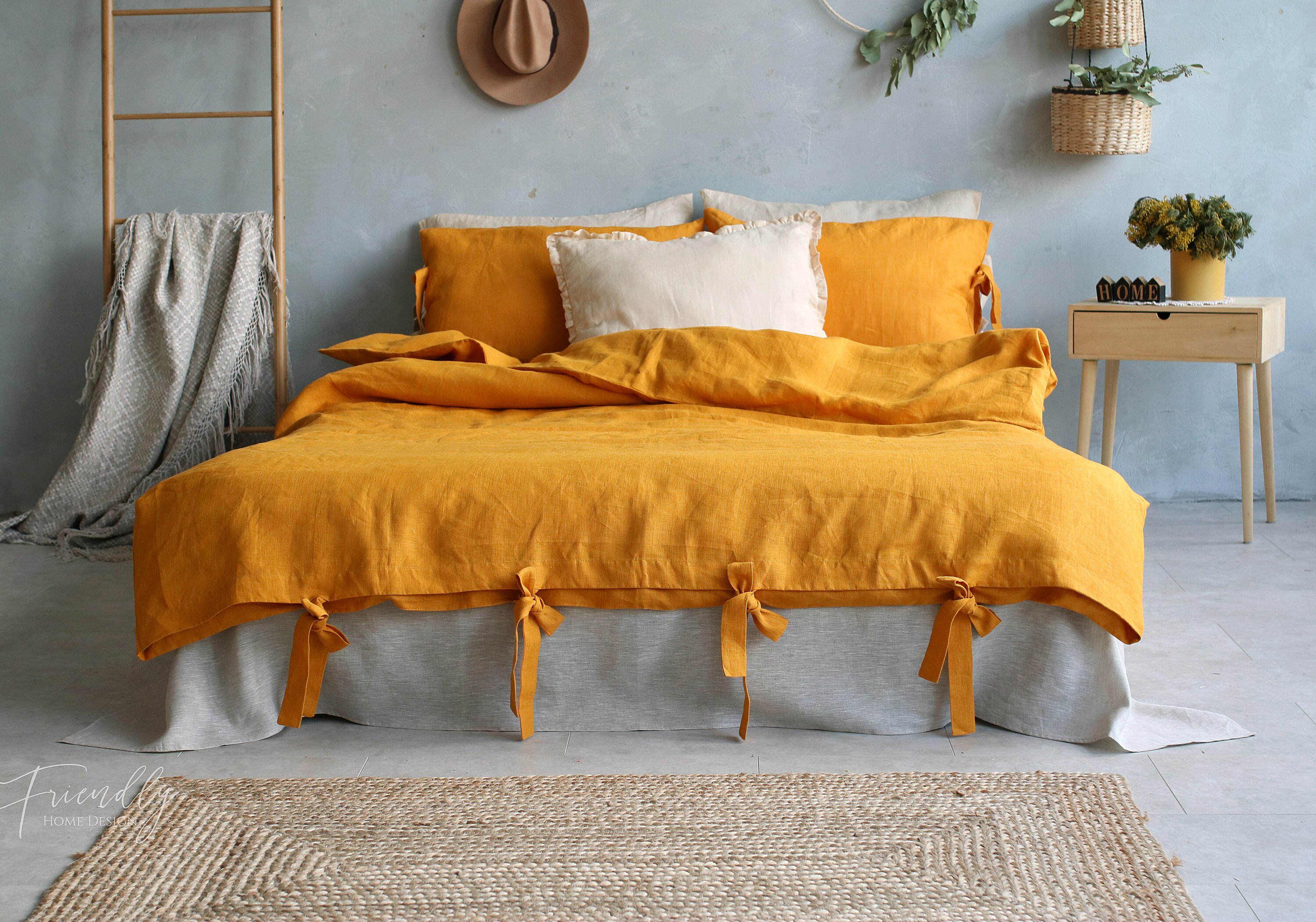 Linen Bedding Set in Yellow Ochre Natural Linen Bedding Etsy UK