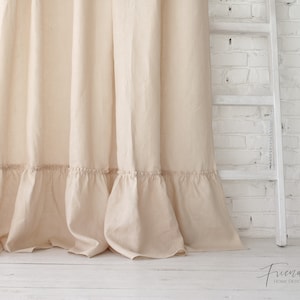 farmhouse curtains, linen ruffled curtain panel, Tab top linen curtain panel, ruffle curtain, Linen Shower Curtain, natural linen curtain